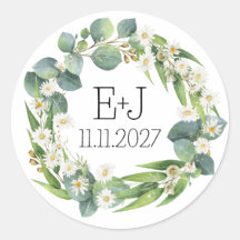 Paar initialen sticker botanische daisy bruiloft