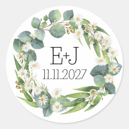 Paar initialen sticker botanische daisy bruiloft (Voorkant)