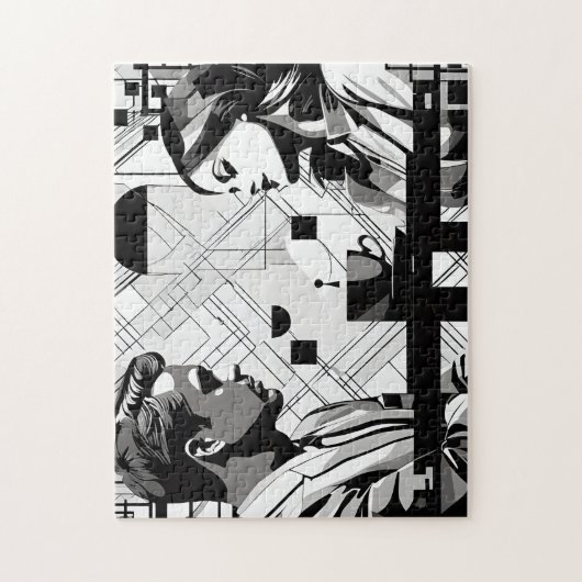 Paar Intriges in Zwart-wit Modern Café Legpuzzel (Verticaal)