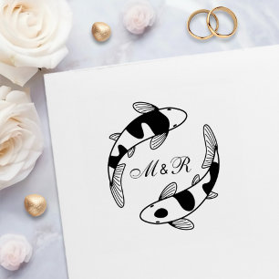 Paar Japanse Koi Vissen Trouw Monogram Zelfinktende Stempel