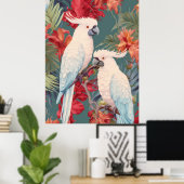 Paar kaketoes in een bloeiende boom poster (Thuiskantoor)