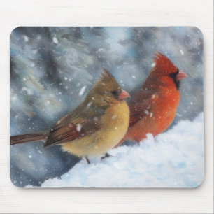 Paar Kardinaalvogels Koppel Winter Kunst Muismat