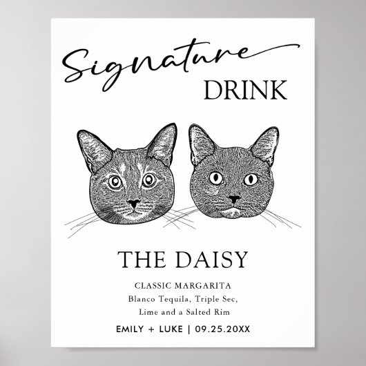 Paar Kat Bruiloft Handtekening Drink Teken Poster (Voorkant)