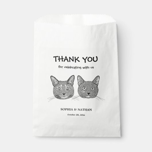 Paar kat hand tekening gepersonaliseerd dank u bedankzakje (Voorkant)