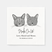 Paar Kat Hand Tekening Gepersonaliseerde Drinken o Servet (Voorkant)