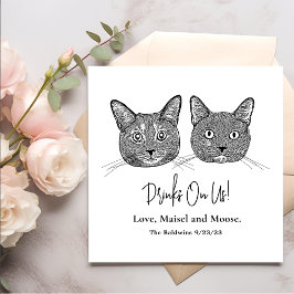 Paar Kat Hand Tekening Gepersonaliseerde Drinken o Servet