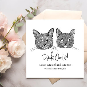 Paar Kat Hand Tekening Gepersonaliseerde Drinken o Servet