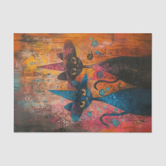 Paar Katten Dragen Petten Tissuepapier (Voorkant)