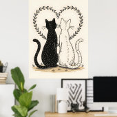 Paar katten verliefd op bloemenhart poster (Thuiskantoor)
