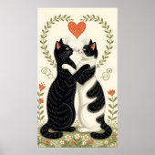 Paar katten verliefd op bloemenhart poster (Voorkant)