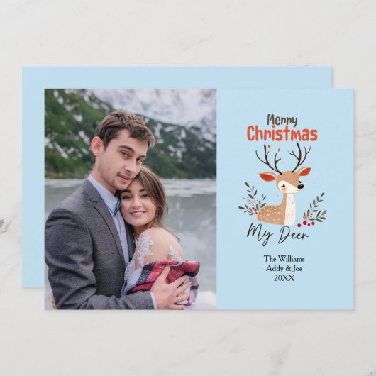 Paar Kerst Rendier Custom Photo Holiday Feestdagenkaart (Voorkant / Achterkant)