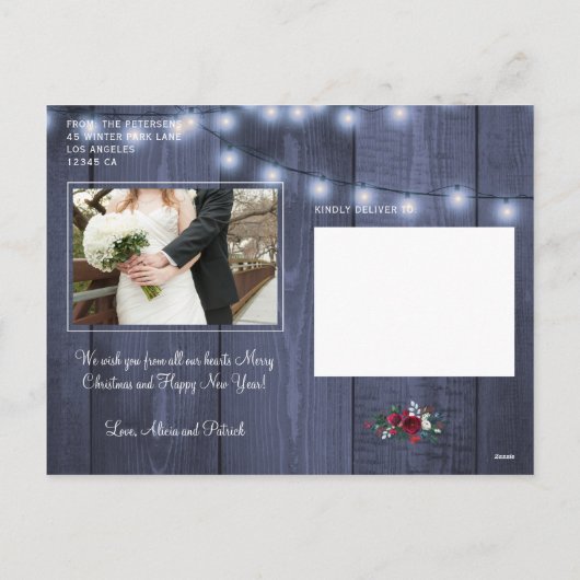 Paar Kerst Rood Bloemen Bruiloft foto's Feestdagenkaart (Achterkant)