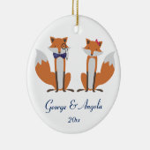 Paar kerstboomversiering met vossen keramisch ornament (Rechts)