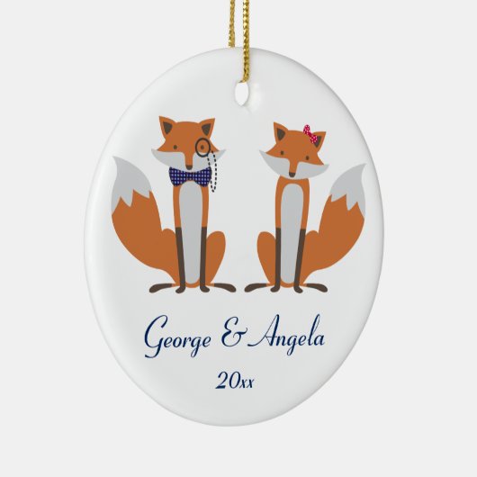 Paar kerstboomversiering met vossen keramisch ornament (Rechts)