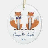 Paar kerstboomversiering met vossen keramisch ornament (Links)