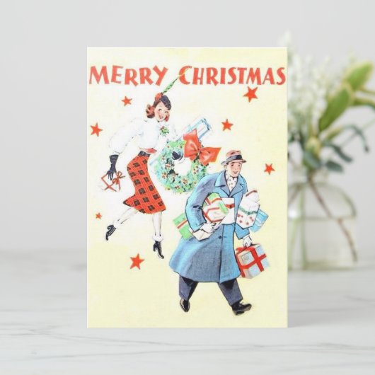  paar kerstinkopen feestdagenkaart (Staand voorkant)