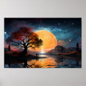 Paar kijken naar de zon bij het meer poster (Voorkant)