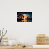 Paar kijken naar de zon bij het meer poster (Keuken)