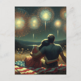 Paar Knuffelen onder de Fourth of July Vuurwerk Briefkaart
