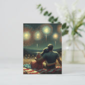 Paar Knuffelen onder de Fourth of July Vuurwerk Briefkaart (Staand voorkant)