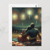 Paar Knuffelen onder de Fourth of July Vuurwerk Briefkaart (Voorkant / Achterkant)