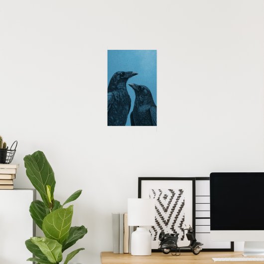 Paar kraaien op een blauwe achtergrond poster (Thuiskantoor)