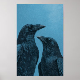 Paar kraaien op een blauwe achtergrond poster