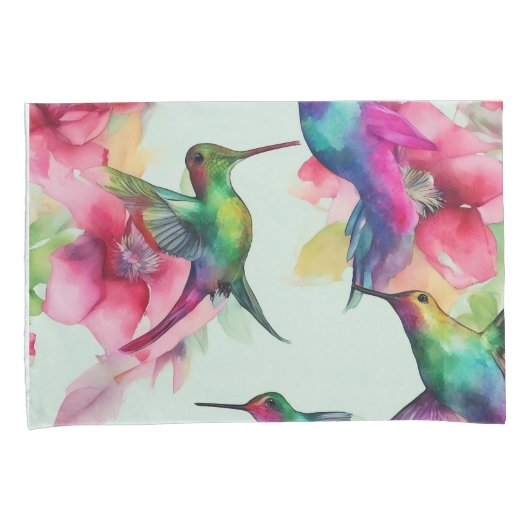 Paar Kussen hoesjes Bloemen Humming Bird Kussensloop (Voorkant-Rechts)
