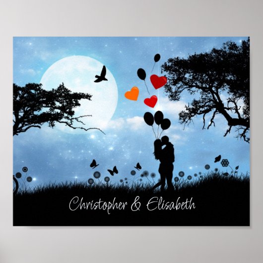 Paar Kussen Romantic Moonlight - Gepersonaliseerd Poster (Voorkant)