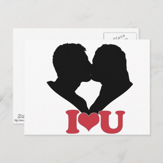 Paar Kussen Silhouet met I ♥ U Tekst Briefkaart (Voorkant / Achterkant)