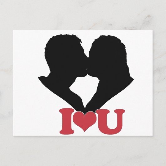 Paar Kussen Silhouet met I ♥ U Tekst Briefkaart (Voorkant)