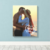 Paar liefde hart foto namen canvas afdruk (Insitu (Houten vloer))