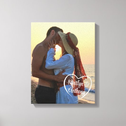 Paar liefde hart foto namen canvas afdruk (Voorkant)