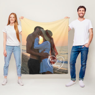 Paar liefde hart foto namen fleece deken