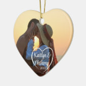 Paar liefde hart foto namen keramisch ornament (Links)