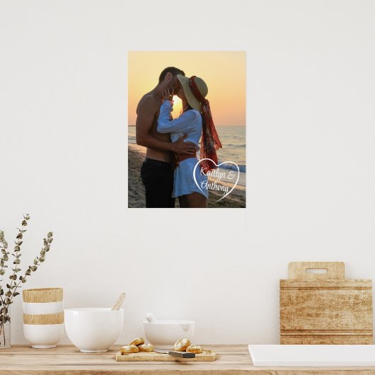 Paar liefde hart foto namen poster (Keuken)