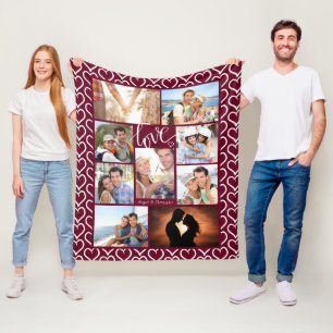 Paar LIEFDE Hearts Patroon 9 Foto Collage Zwart Fleece Deken