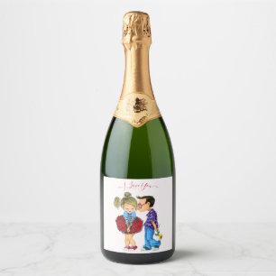 Paar Liefde Mousserende Wijn Label - I Love You Sparkling Wijnetiket