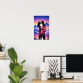 Paar liefde romantische zonsondergang silhouet moo poster (Thuiskantoor)