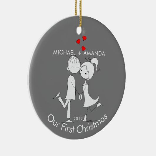 Paar-liefde voor onze eerste kerst keramisch ornament (Rechts)