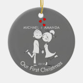 Paar-liefde voor onze eerste kerst keramisch ornament (Voorkant)