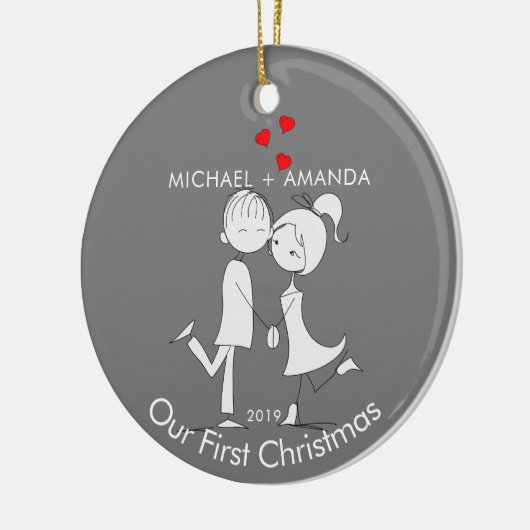 Paar-liefde voor onze eerste kerst keramisch ornament (Links)