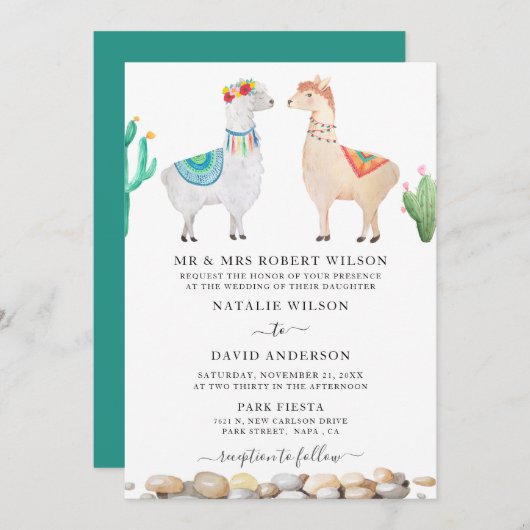Paar Llama bruiloft uitnodiging Kaart (Voorkant / Achterkant)