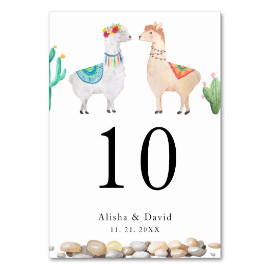 Paar Llama Trouwtafel nummer Kaart (Voorkant)