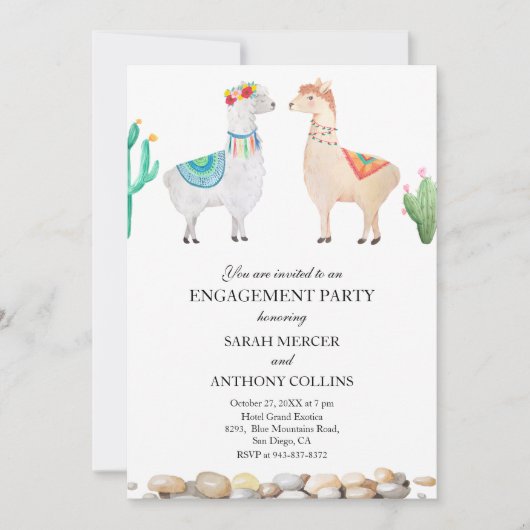 Paar Llama Verlovingsfeest Uitnodiging (Voorkant)