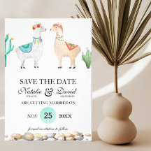 Paar Llama Wedding sparen de Datum Aankondiging