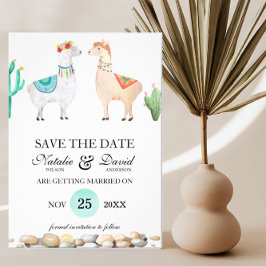 Paar Llama Wedding sparen de Datum Aankondiging
