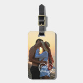 Paar Love Heart Foto gepersonaliseerd Bagagelabel (Voorkant verticaal)