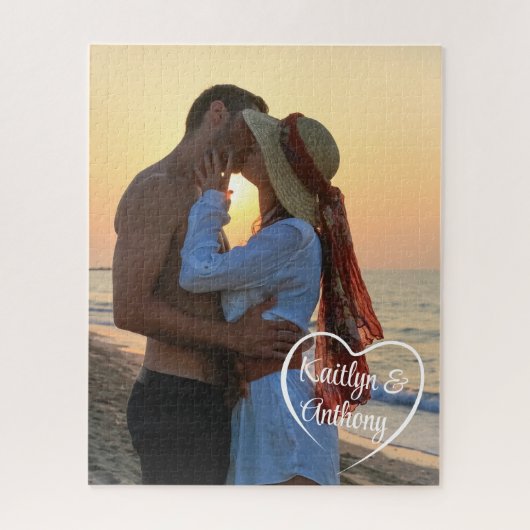 Paar Love Heart Foto gepersonaliseerd Legpuzzel (Verticaal)