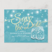 Paar Mason Jar Blue Floral bruiloft bewaart de dat Briefkaart (Voorkant)